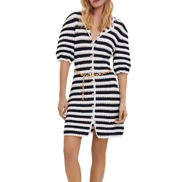 Maje Rosette Black White Collar Dress - Picture 2 of 4